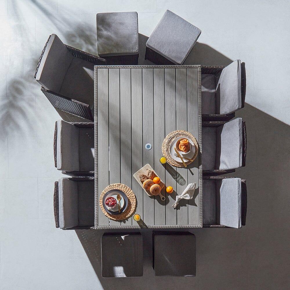 10 Seater Rattan Cube Outdoor Dining Set - Grey Weave Polywood Top