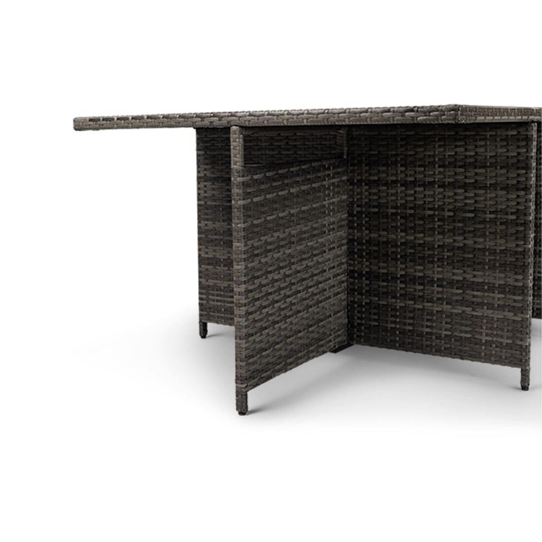 10 Seater Rattan Cube Outdoor Dining Set with Cream LED Premium Parasol - Grey Weave Polywood Top