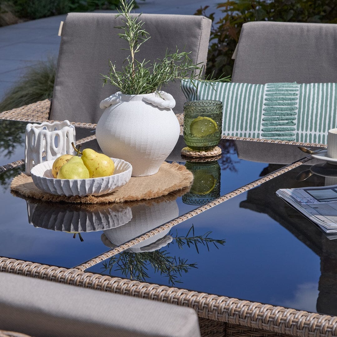 10 Seater Rattan Cube Outdoor Dining Set with Cream Parasol - Natural Brown Weave - Laura James