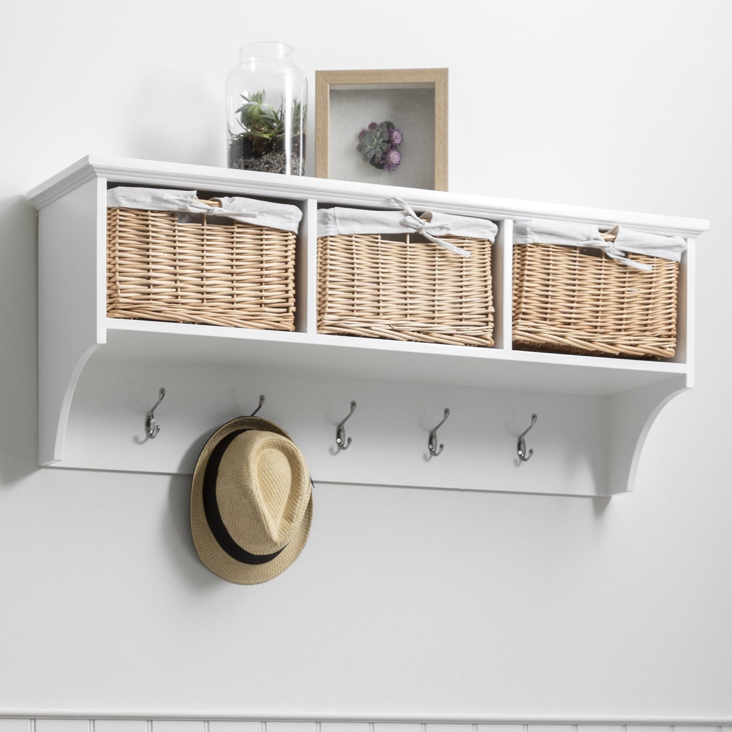 Fyfield Coat Rack with Shelf & Storage Baskets - White