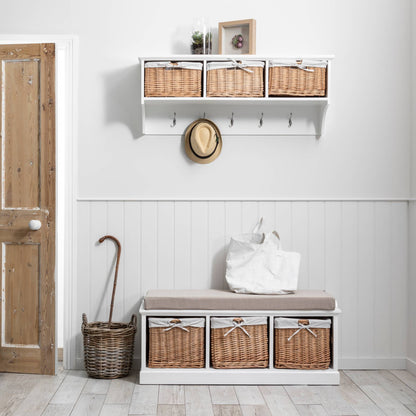 Fyfield Coat Rack with Shelf & Storage Baskets - White