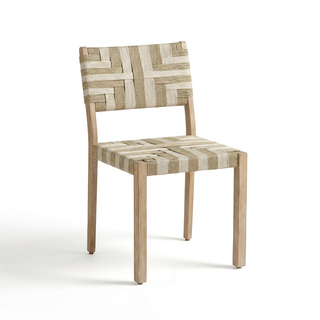 Saffron Brushed Light Acacia Garden Chair - Set of 2 - Beige/Natural Rope