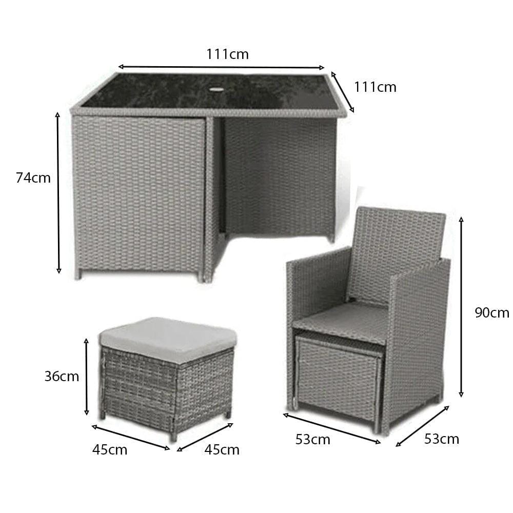 Cube 8 Seater Rattan Outdoor Dining Set with Grey LED Premium Parasol - Natural Brown Weave