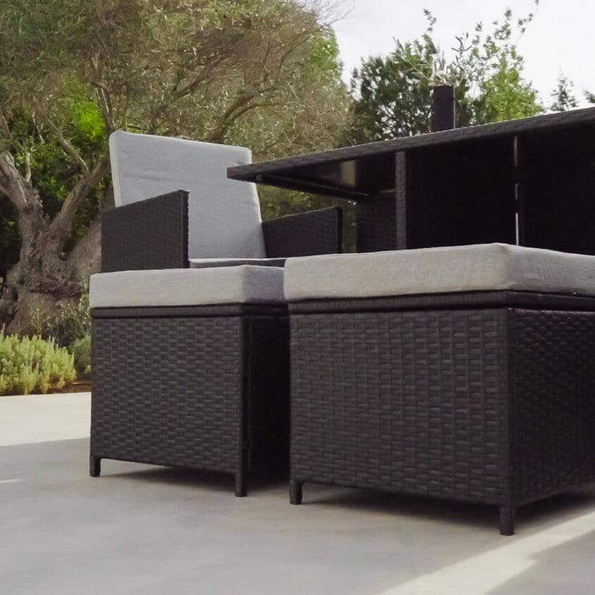 8 Seater Rattan Cube Outdoor Dining Set with Parasol - Black Weave