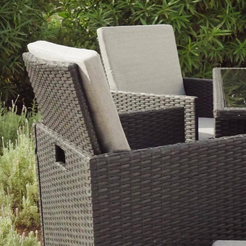 8 Seater Rattan Cube Outdoor Dining Set with Parasol - Black Weave