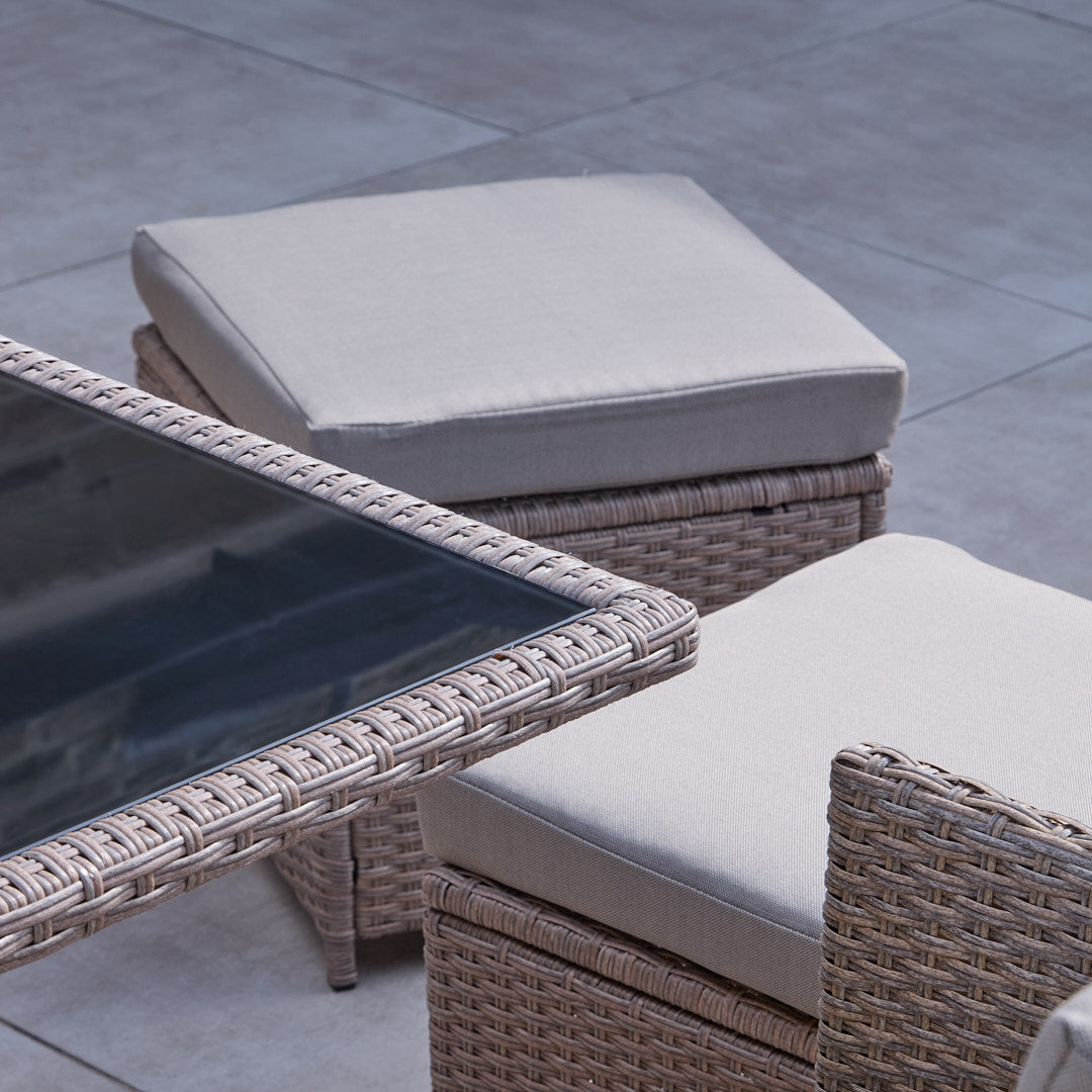 8 Seater Rattan Cube Outdoor Dining Set - Brown Weave Glass Top - Laura James