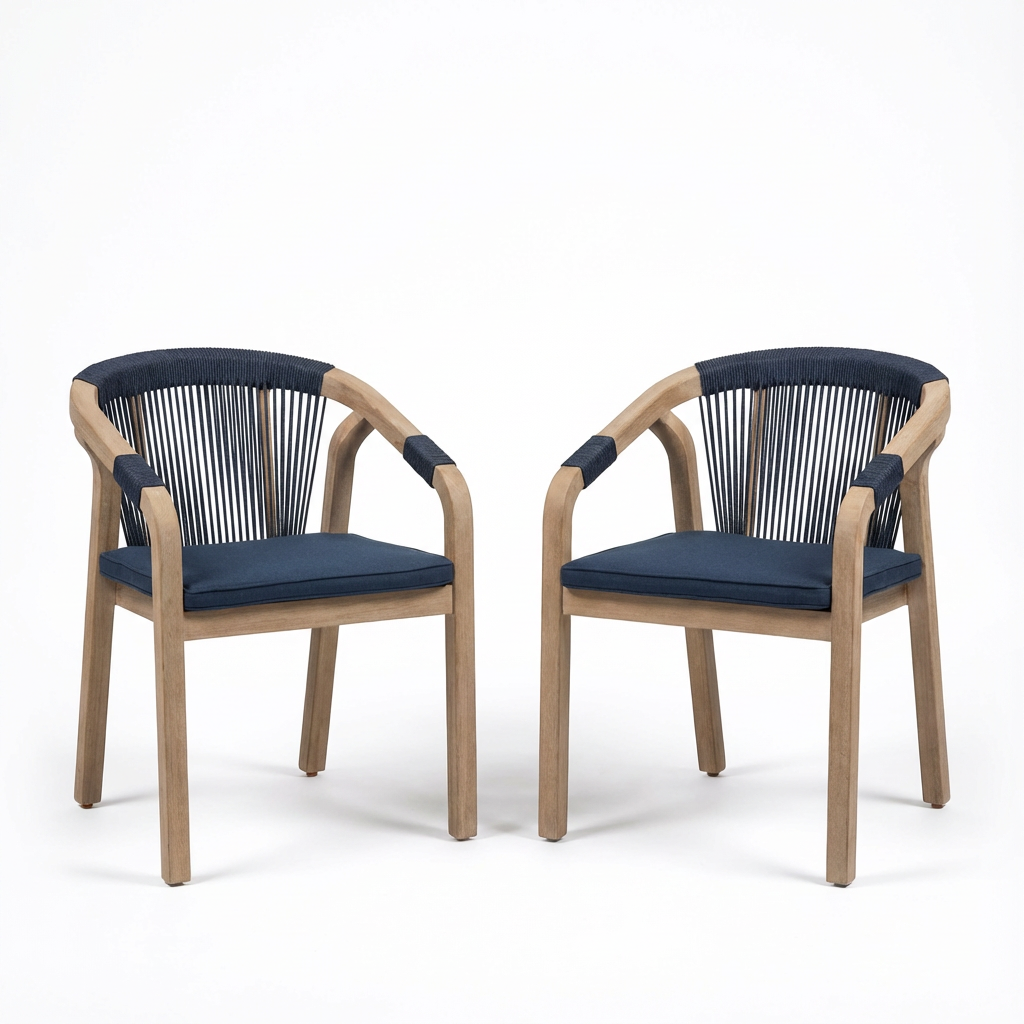 Shiro Navy Rope Wooden Garden Chairs - Set of 2 - Laura James