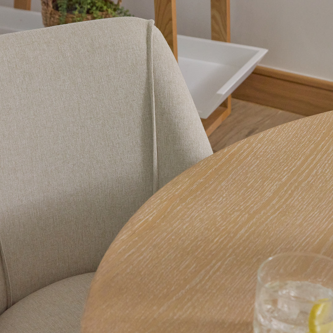 Amelia Whitewash Oval Extending Dining Table Set - 6 Seater - Freya Sand Dining Chair - Whitewash Oak Legs - Laura James