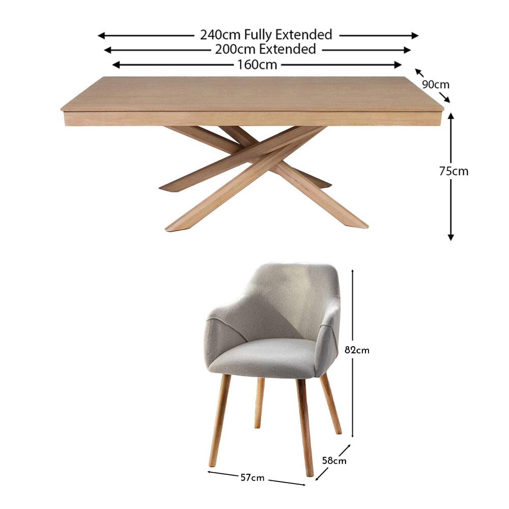 Amelia Whitewash Extendable Dining Table Set - 6 Seater - Freya Oatmeal Carver Chairs With Oak Legs - Laura James