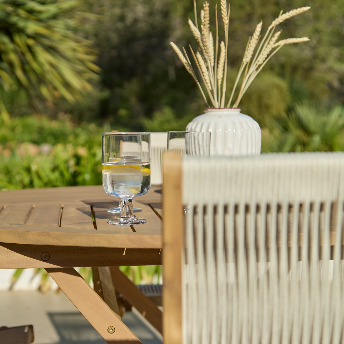 Ashby 4 Seater White Acacia Garden Dining Set with Cove Beige Rope Chairs - 130cm - Laura James