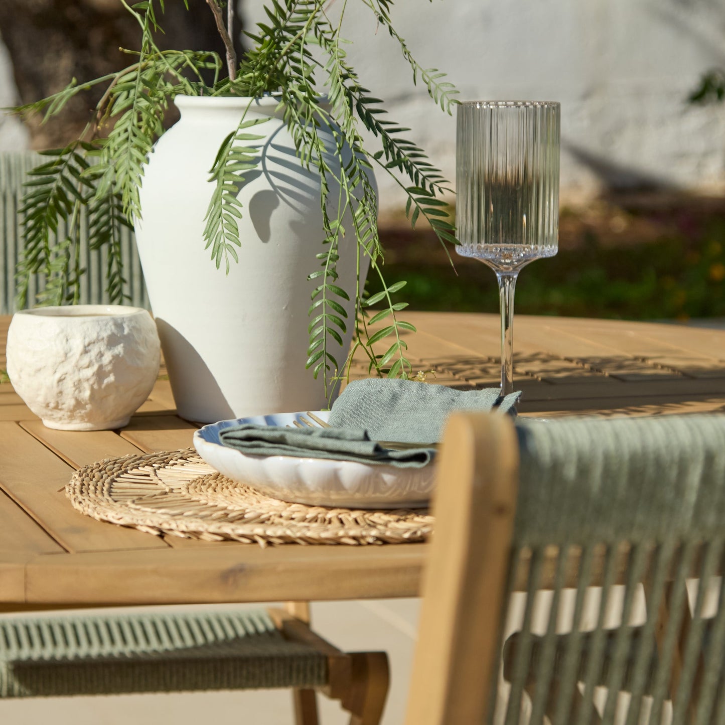 Ashby 4 Seater White Acacia Garden Dining Set with Cove Green Rope Chairs - 130cm - Laura James