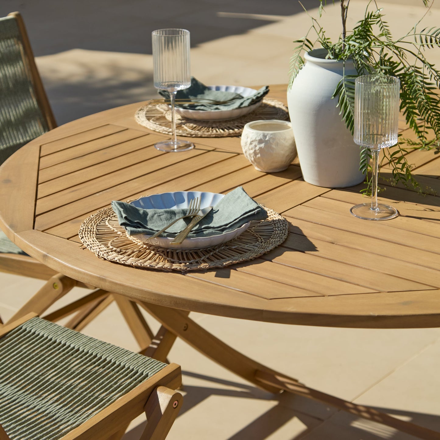 Ashby 4 Seater White Acacia Garden Dining Set with Cove Green Rope Chairs - 130cm - Laura James