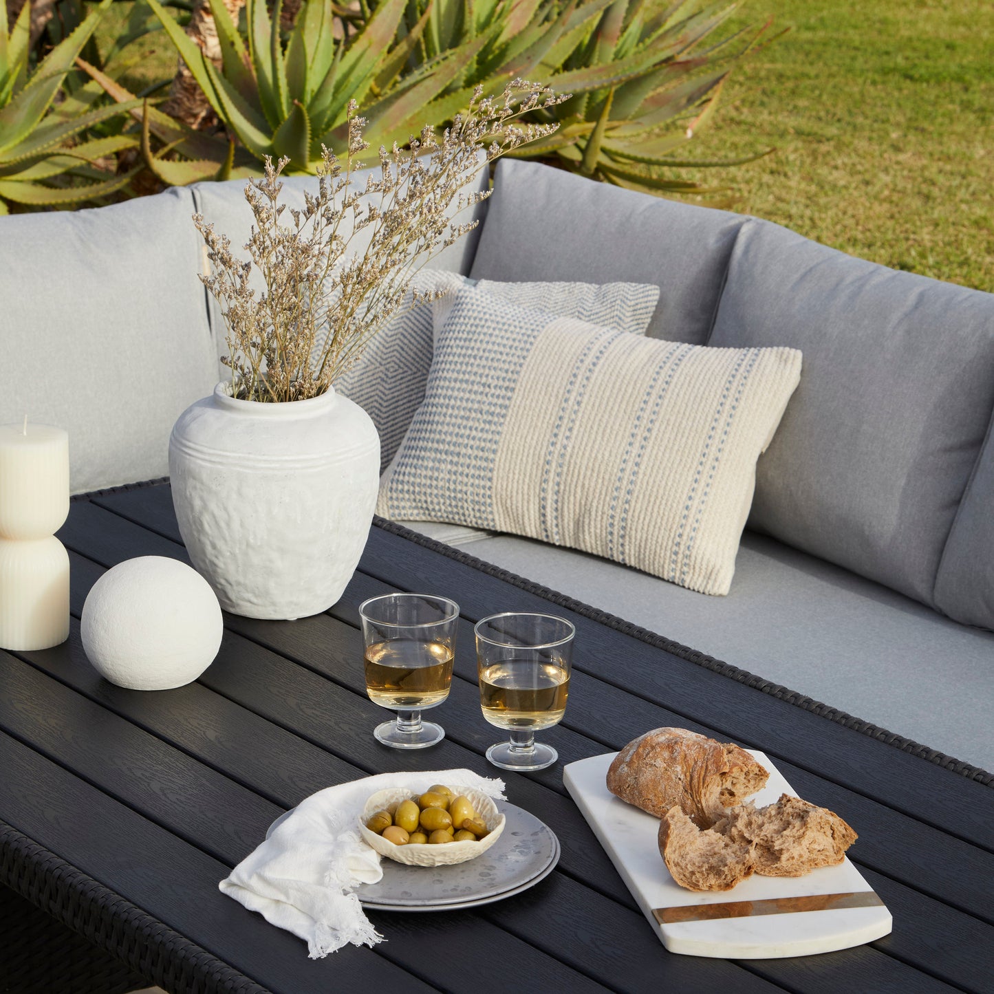 Aston 9 Seater Outdoor Sofa Dining Set with Polywood Table Top - Black - Laura James