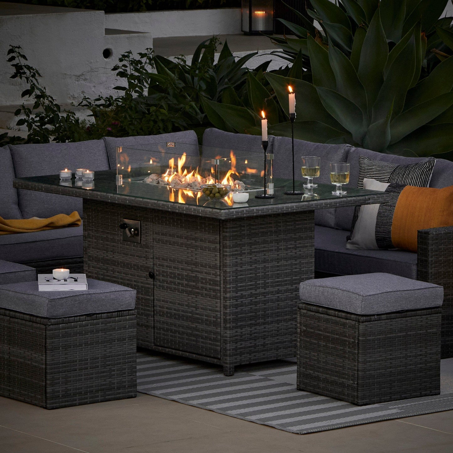 Aston 9 Seater Garden Sofa Set with Fire Pit - Grey - Laura James