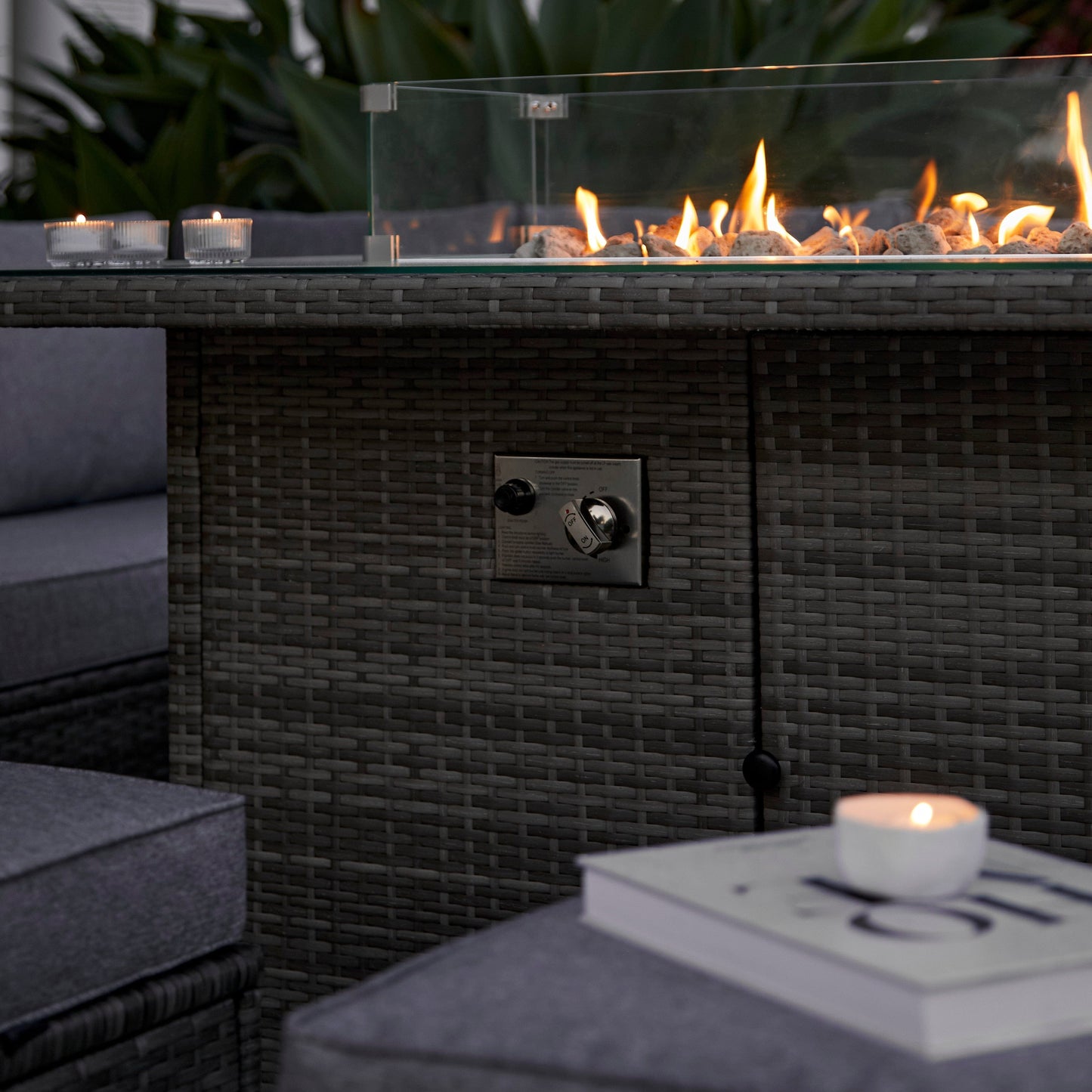 Aston 9 Seater Garden Sofa Set with Fire Pit - Grey - Laura James