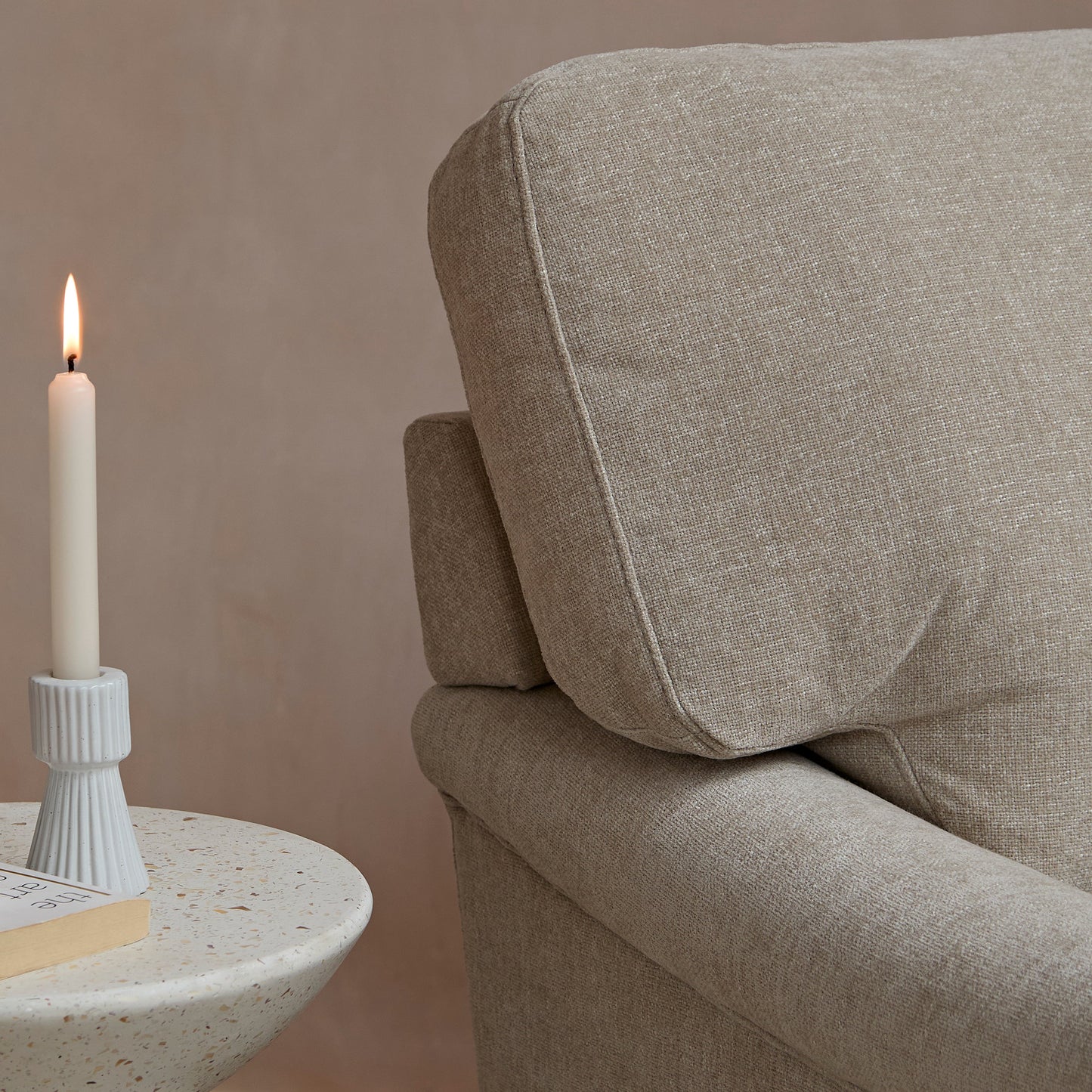 Brea Mink Taupe Armchair - Whitewash Oak Legs - Laura James