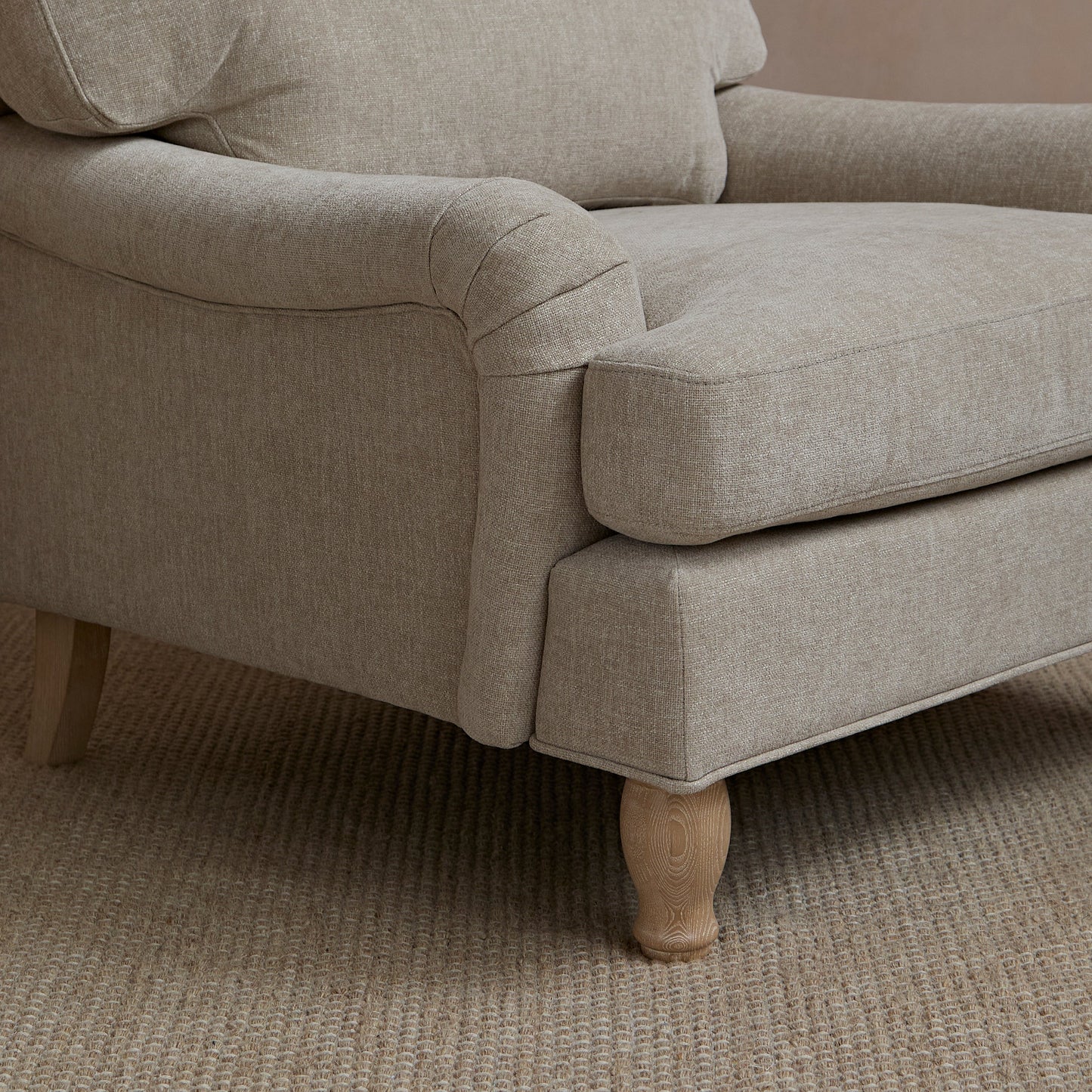Brea Mink Taupe Armchair - Whitewash Oak Legs - Laura James