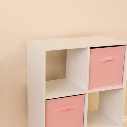 6 Cube White Bookcase Wooden Display Unit Shelving Storage Bookshelf Shelves (Pink Basket)
