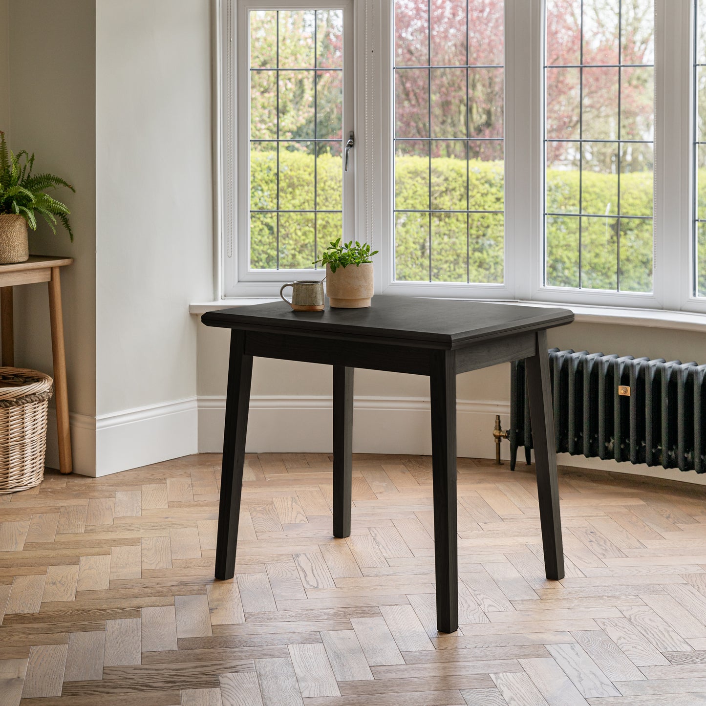 Charlie Black Oak Dining Table Set - Extendable - 4 Seater - Faye Black Woven Dining Chairs