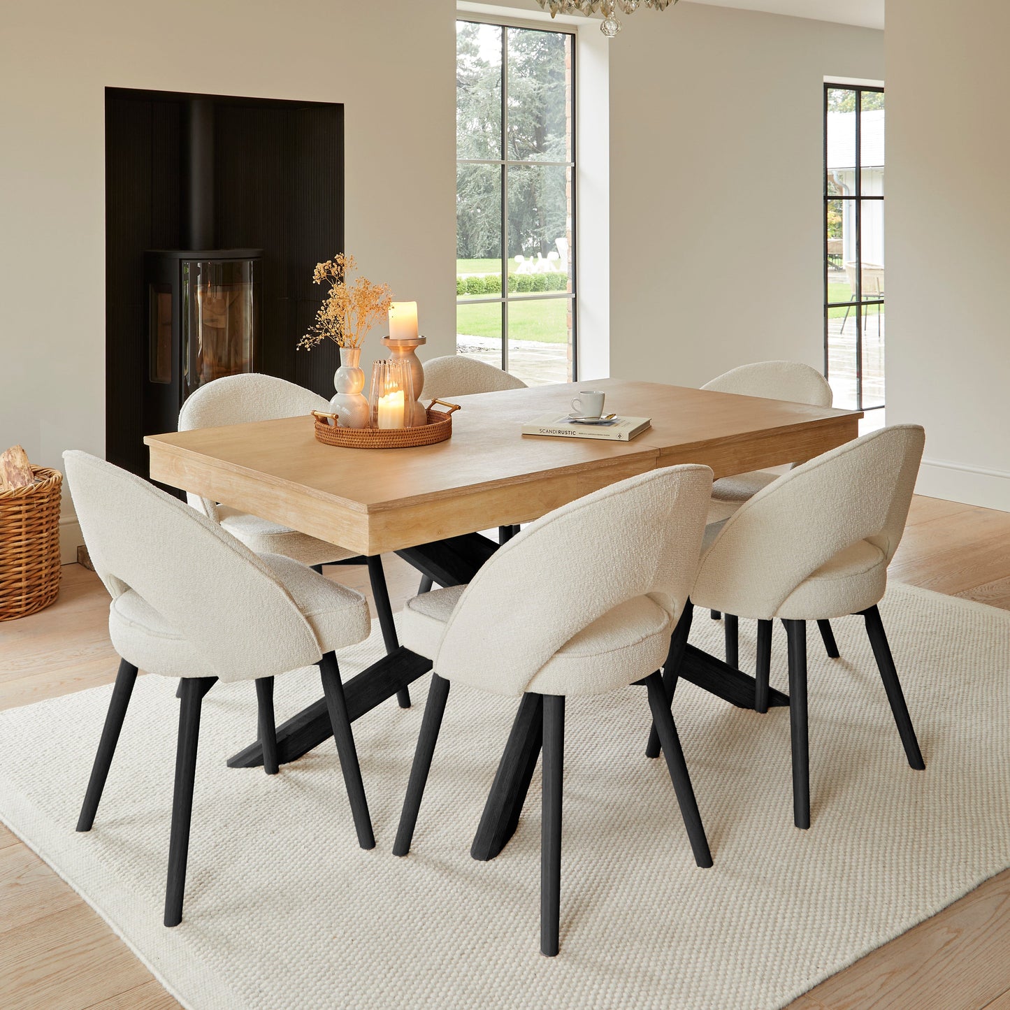 Amelia Whitewash Dining Table Set - 6 Seater - Marilyn Dining Chairs - Black Legs - Laura James
