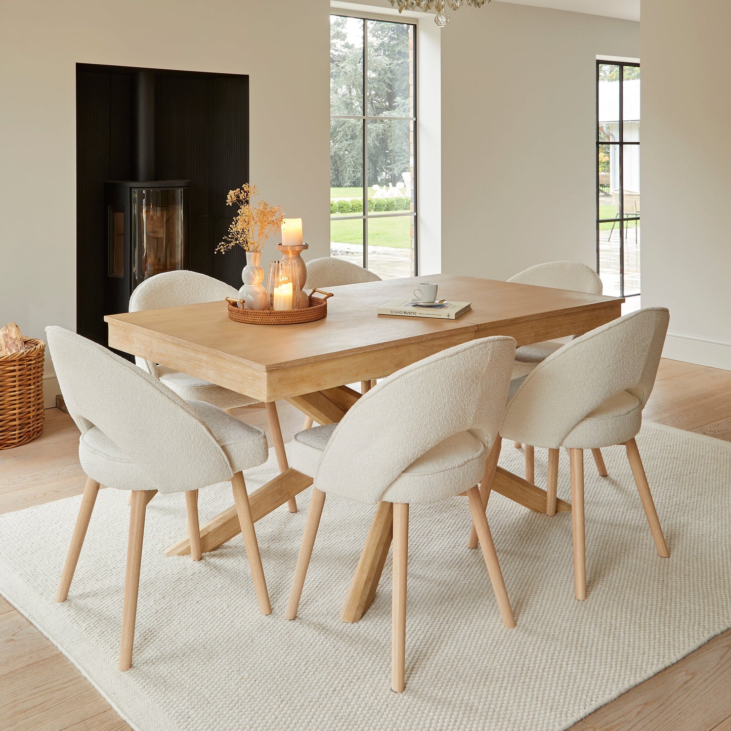 Amelia Whitewash Dining Table Set - 6 Seater - Marilyn Boucle Dining Chairs - Whitewash Legs - Laura James
