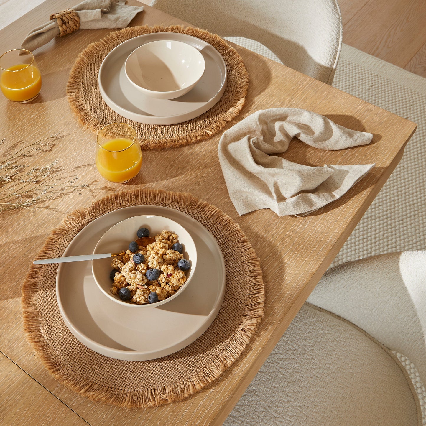 Amelia Whitewash Dining Table Set - 6 Seater - Marilyn Boucle Dining Chairs - Whitewash Legs - Laura James