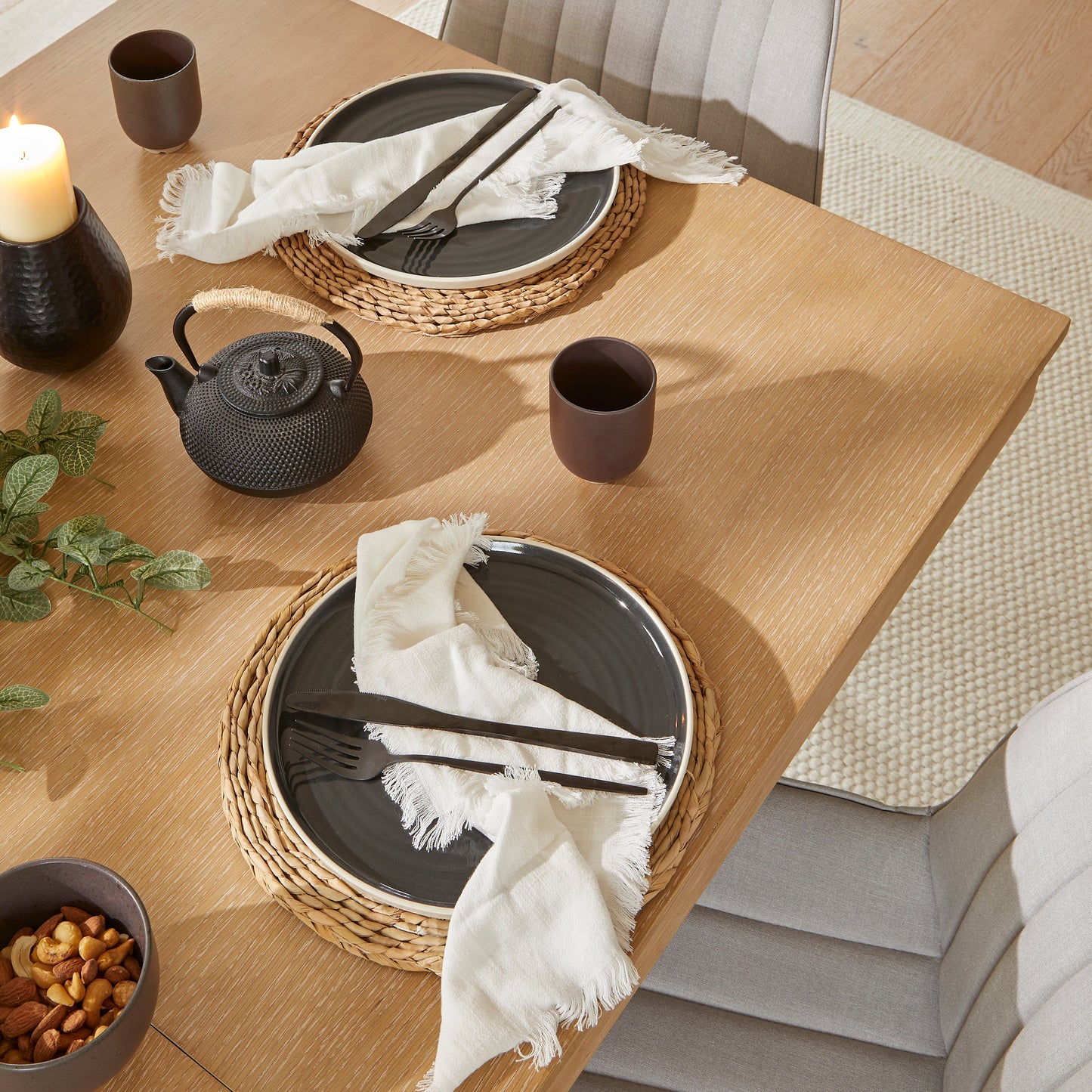 Amelia Whitewash Extendable Dining Table Set - 6 Seater - Bella Cloud Grey Dining Chairs - Black Legs