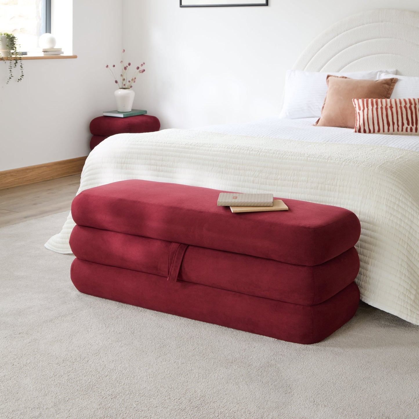 Fleur Large Storage Ottoman - Burgundy Red