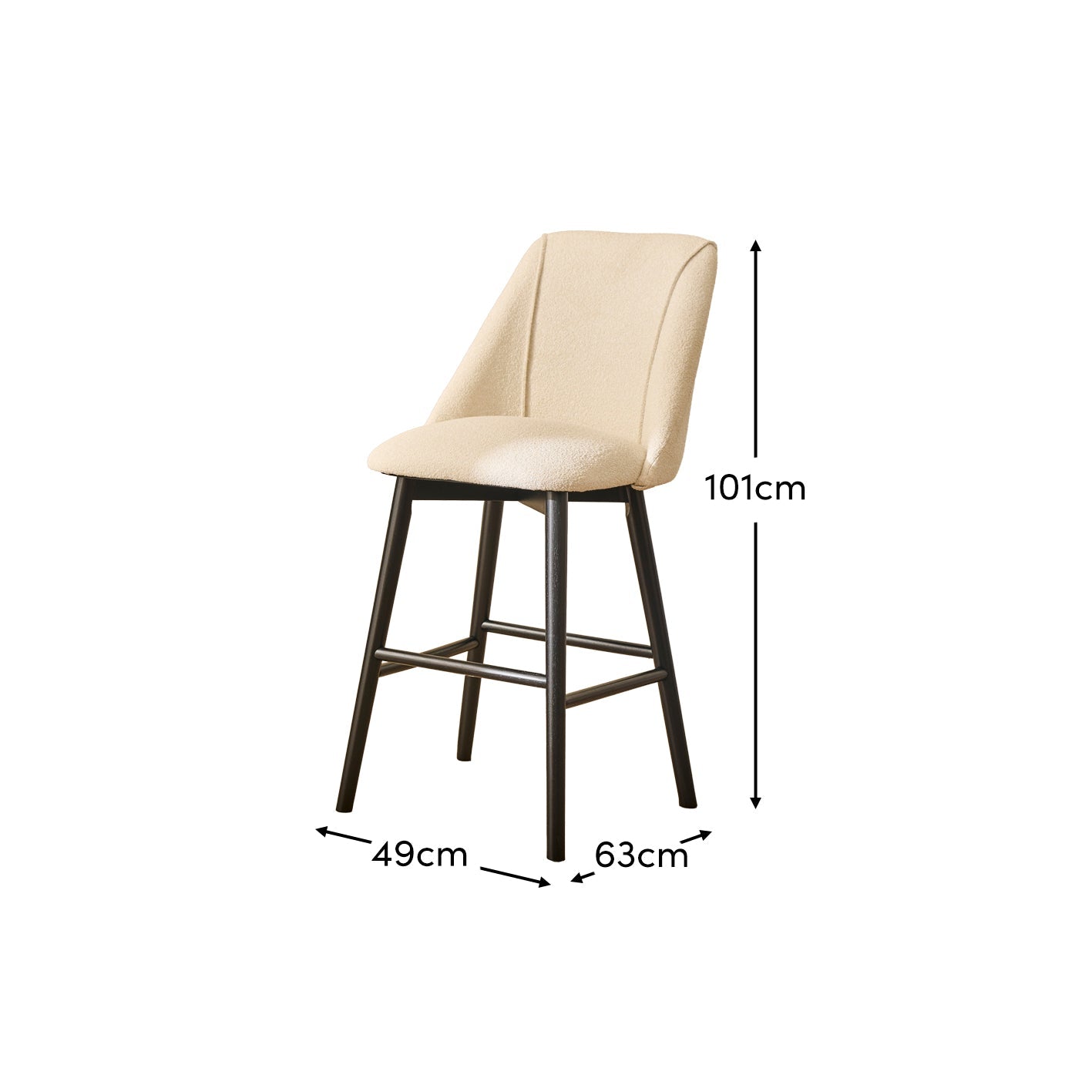 Freya Bar Stool - Light Beige Boucle - Black Legs - Laura James
