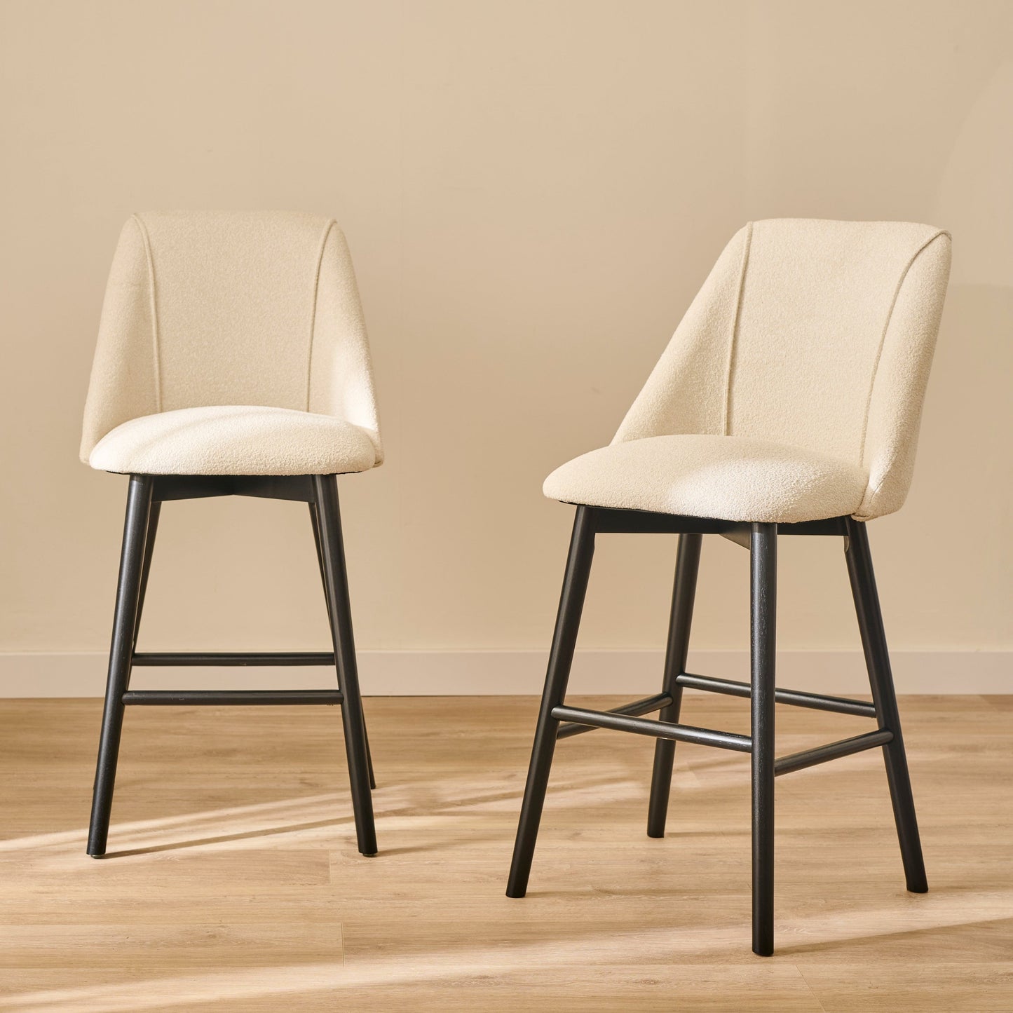 Freya Bar Stool - Light Beige Boucle - Black Legs - Laura James