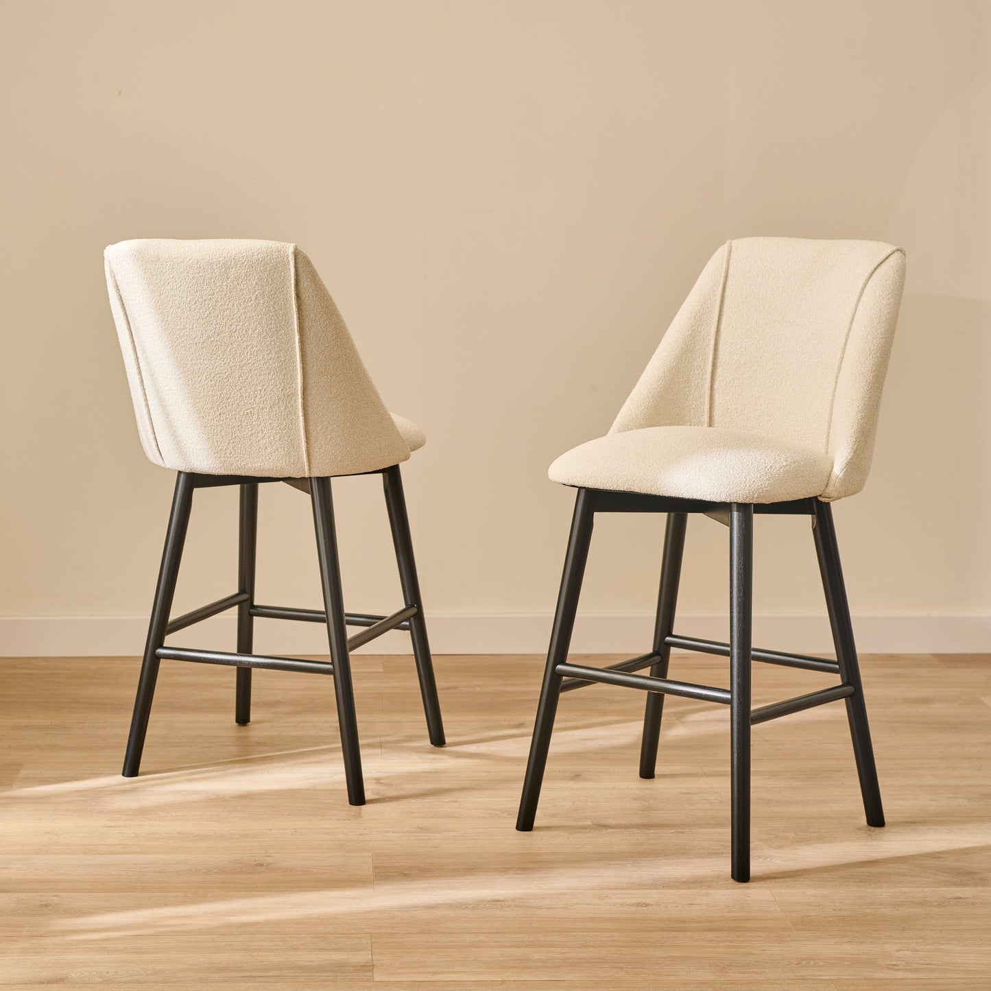 Freya Bar Stool - Light Beige Boucle - Black Legs - Laura James