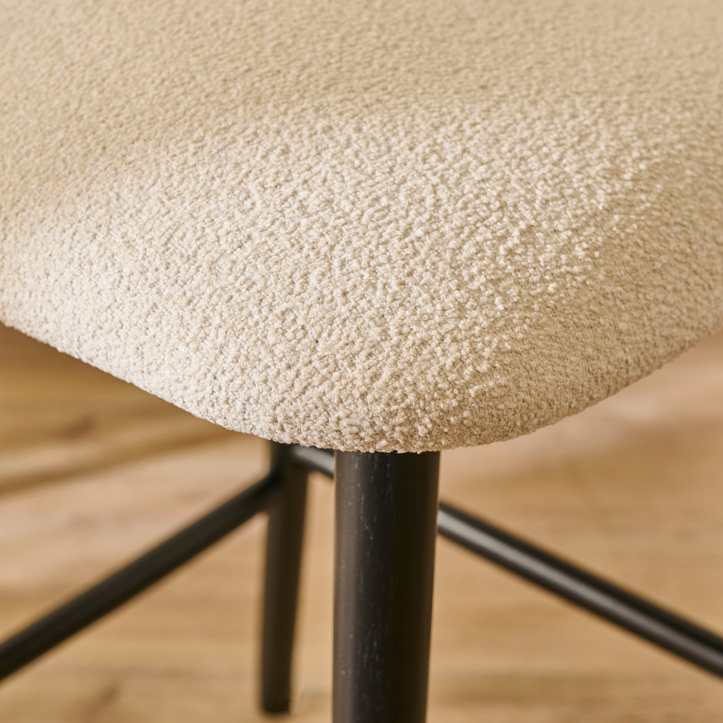 Freya Bar Stool - Light Beige Boucle - Black Legs - Laura James