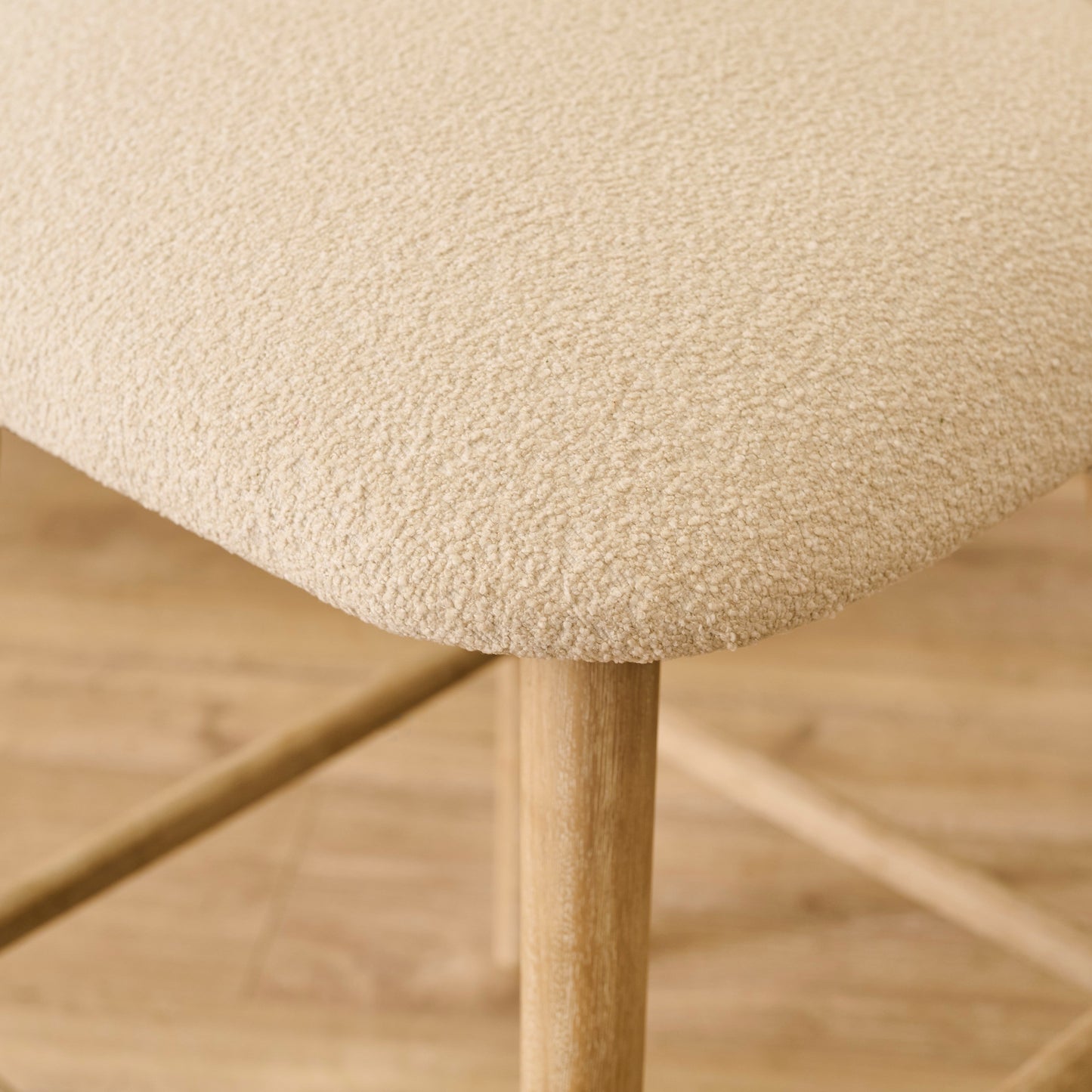 Freya Bar Stool - Light Beige Boucle - Whitewash Legs - Laura James