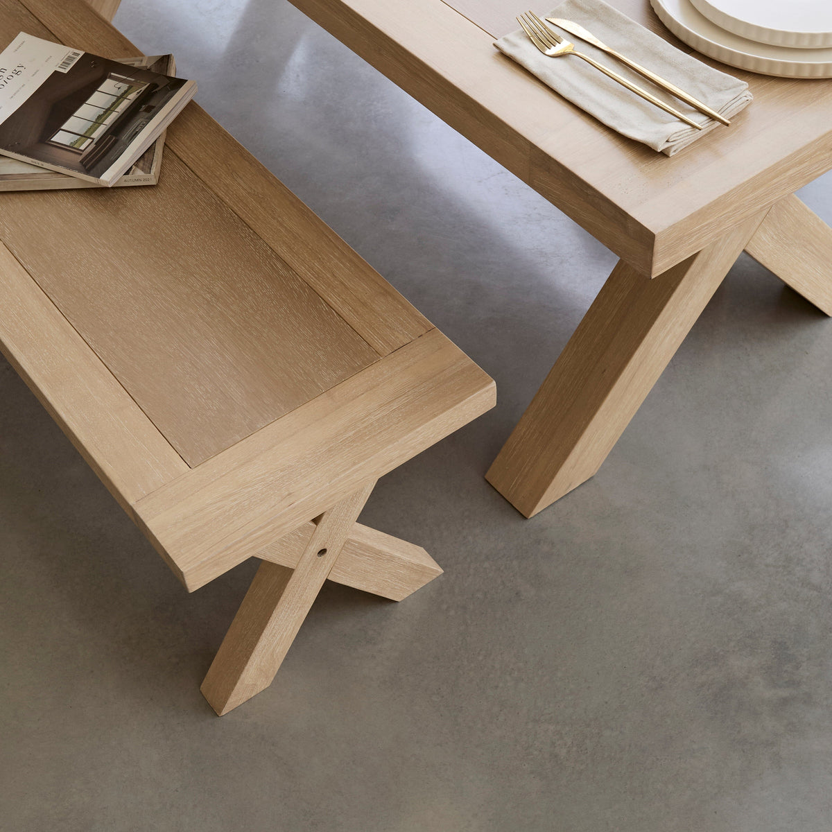 Charlotte 8 Seater Extending Rectangular Dining Table Set with Freya Sand Dining chairs & Charlotte Bench - Laura James
