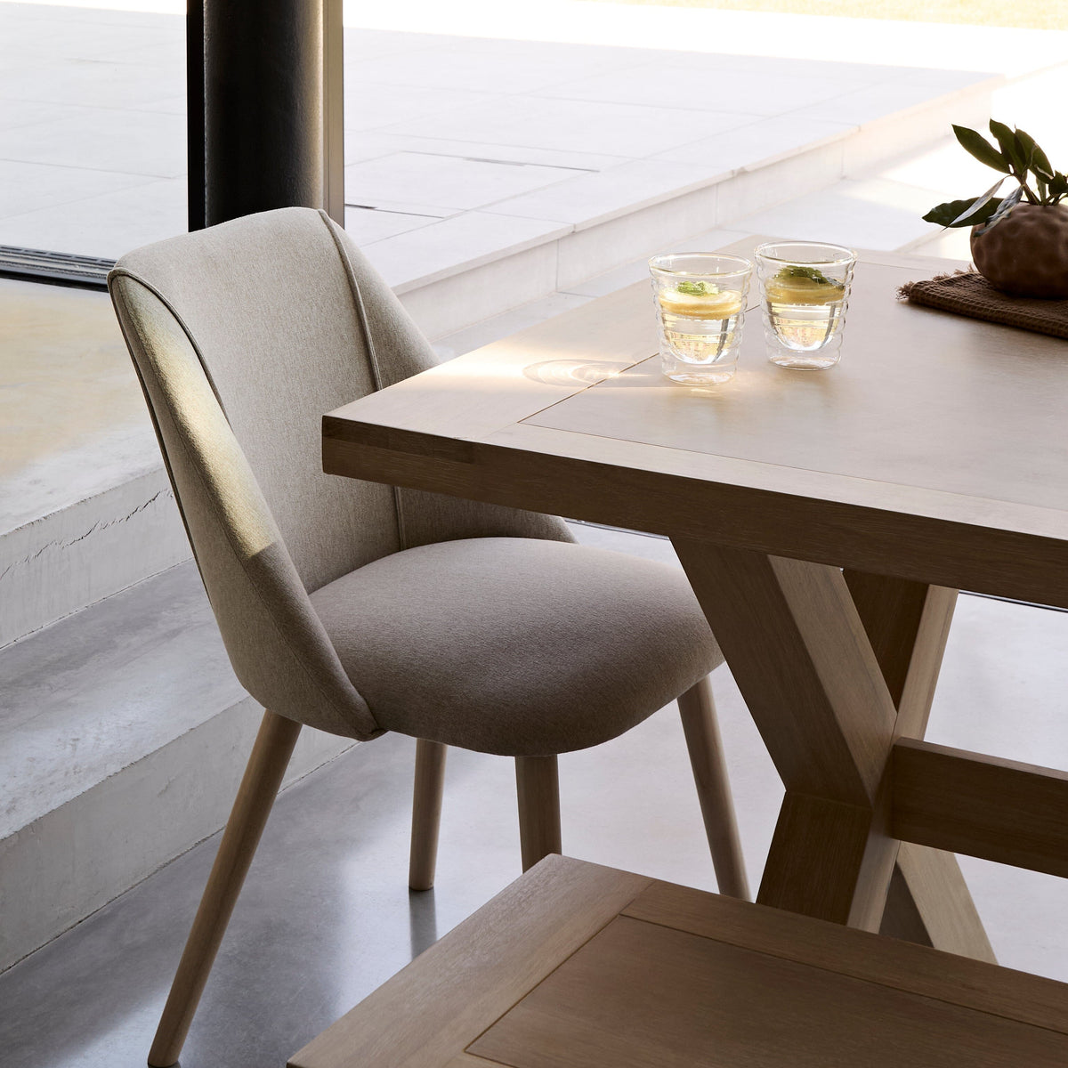 Charlotte 8 Seater Extending Rectangular Dining Table Set with Freya Sand Dining chairs & Charlotte Bench - Laura James