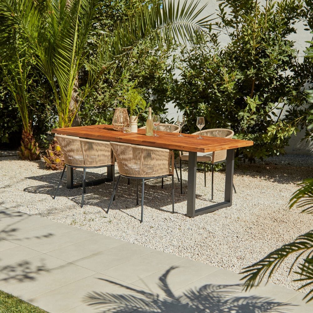 Hali 4 Seater Wooden Outdoor Dining Set with Hali Natural Chairs & Grey LED Premium Cantilever Parasol - 175cm