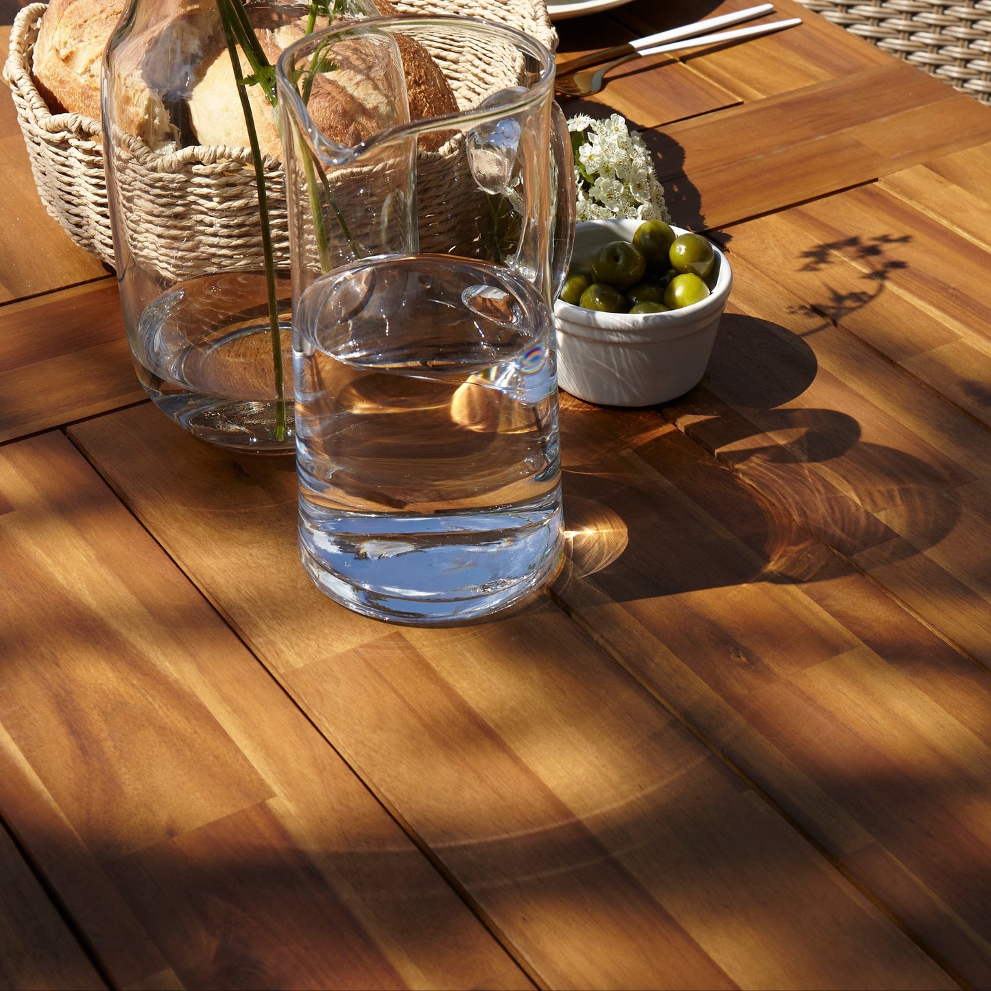 Hali 8 Seater Wooden Outdoor Dining Set with Hali Natural Chairs & Grey Lean Over Parasol - 235cm