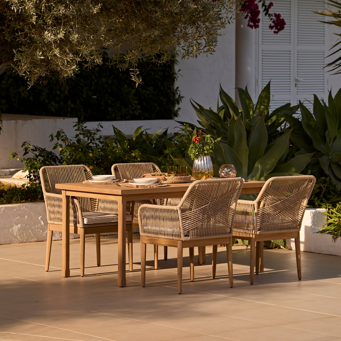 Harlyn 4 Seater Wooden Garden Dining Set with Killian Chairs - 160cm - Laura James