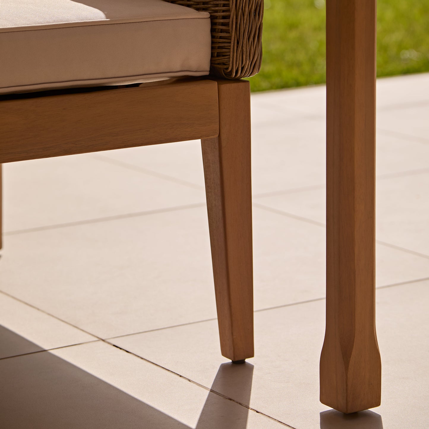 Harlyn 7 Seater Wooden Garden Dining Set with Corner Sofa & 2 Harlyn Dining Armchairs - Laura James