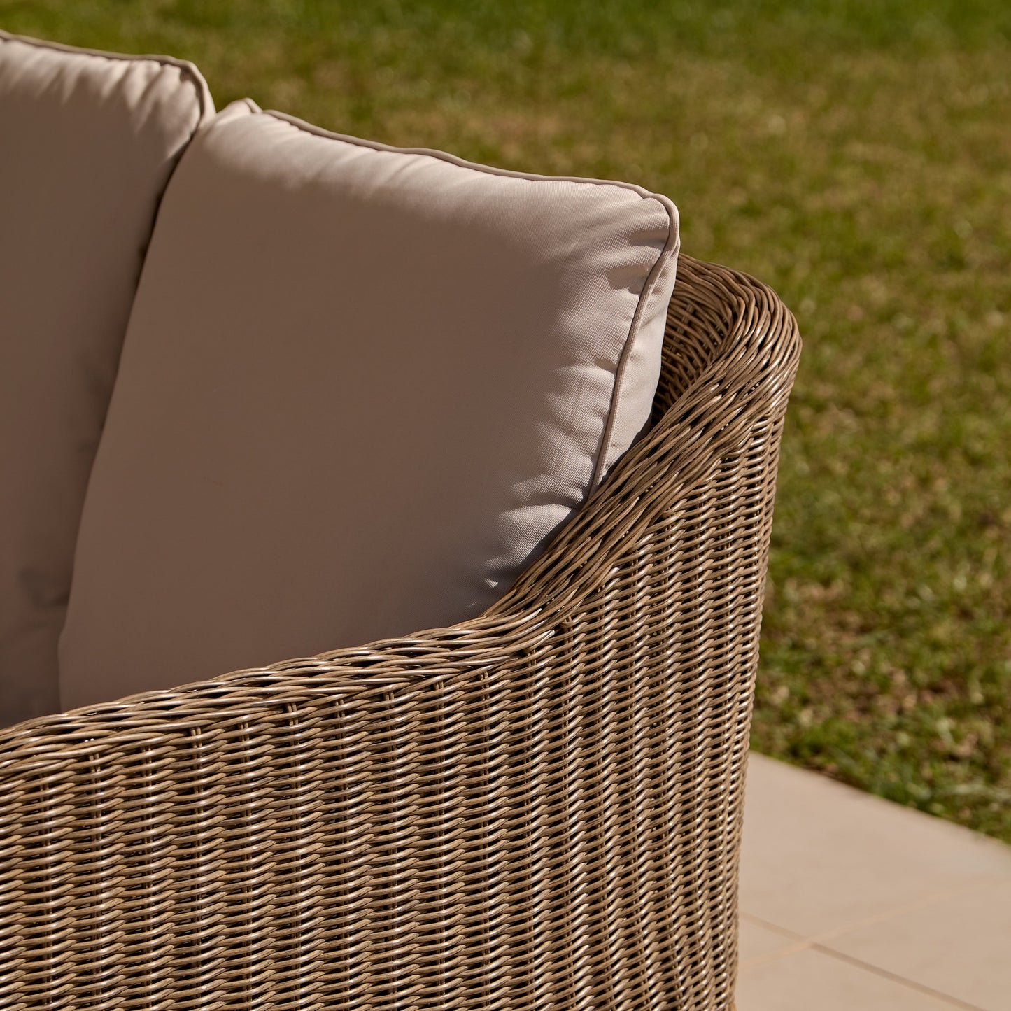 Harlyn 7 Seater Wooden Garden Dining Set with Corner Sofa & 2 Harlyn Dining Armchairs - Laura James