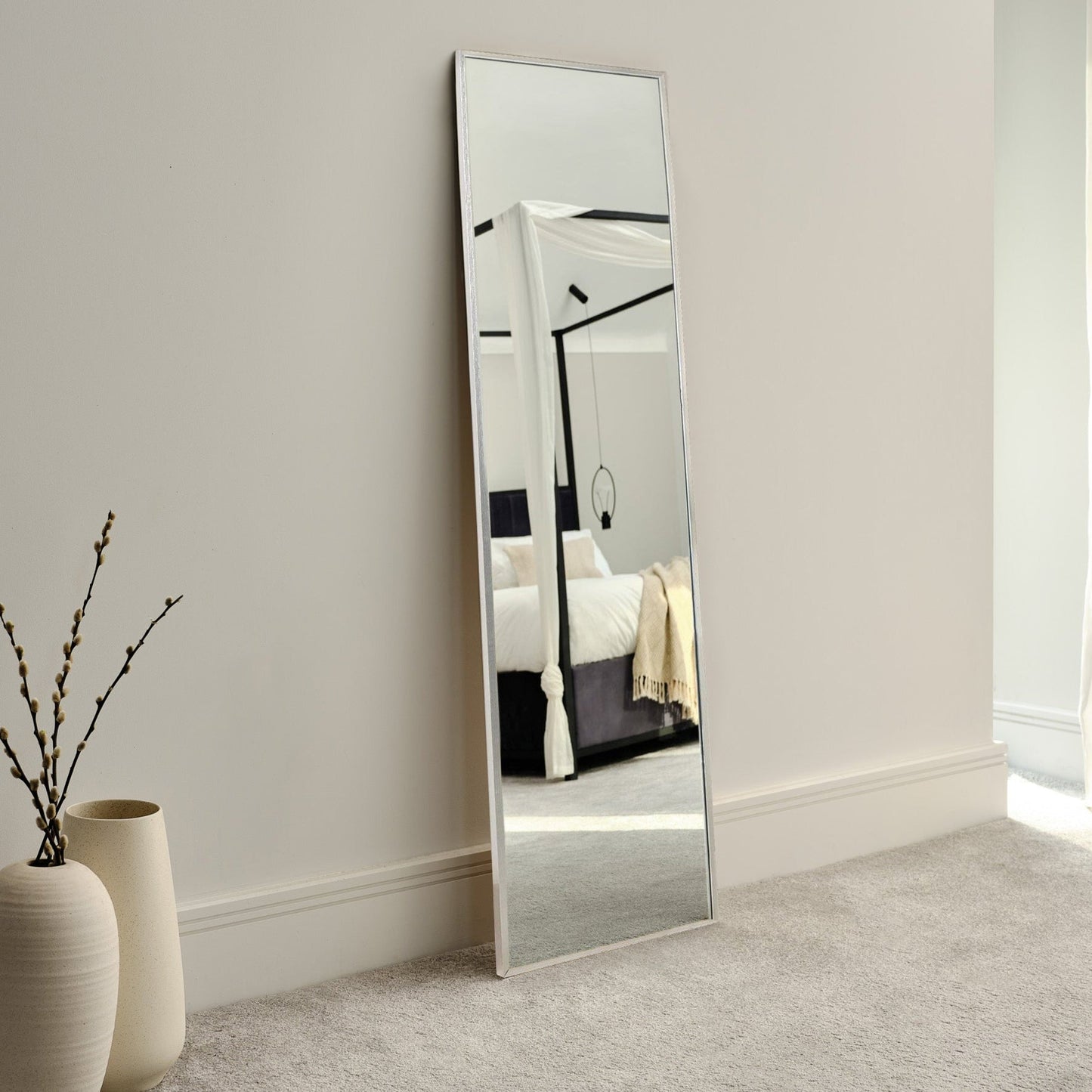 Hensall 140X40cm Metal Rectangular Mirror - Silver - Laura James