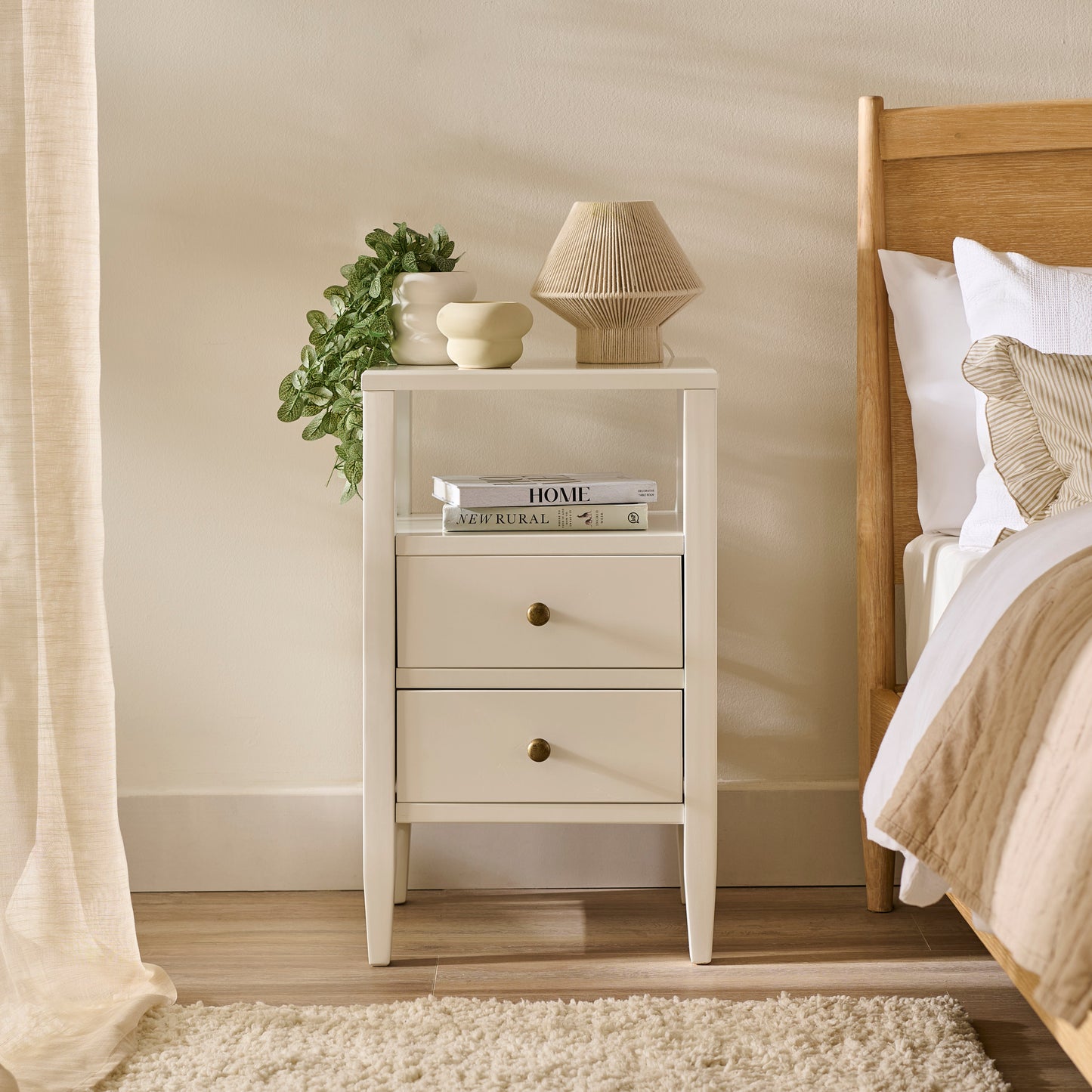 Ivy Ivory White 2 Drawer Bedside Table - Laura James