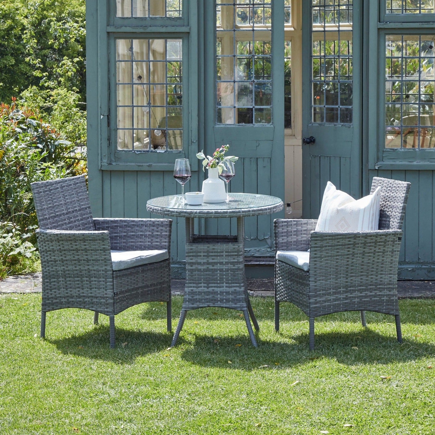 Kemble 2 Seater Rattan Bistro Dining Set in Grey - Garden Furniture