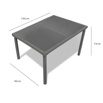Marston 6 Seat Rattan Rectangular Dining Table - Grey