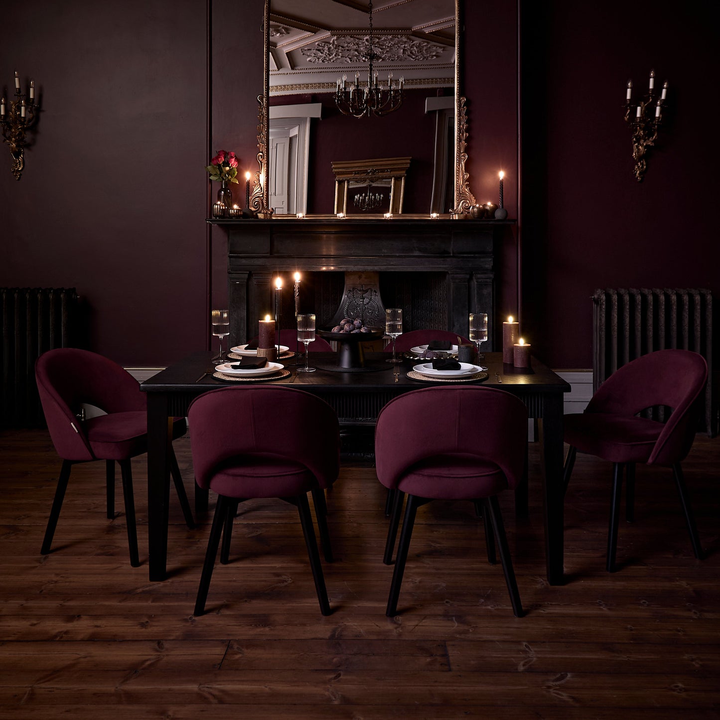 Raleigh 160cm Black Oak Dining Table Set - 6 Seater - Marilyn Dining Chairs - Burgundy Red with Black Oak Legs - Laura James
