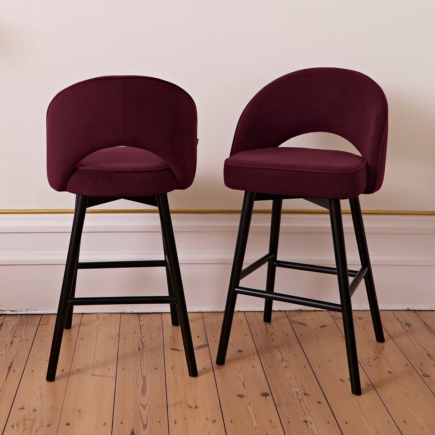 Marilyn Burgundy Red Bar Stool - Black Oak Legs - Laura James