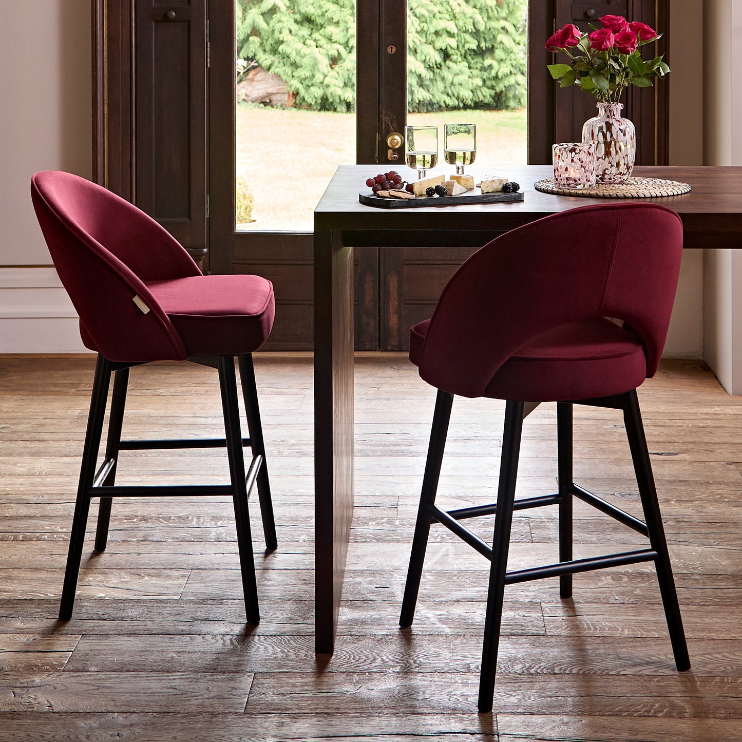 Marilyn Burgundy Red Bar Stool - Black Oak Legs - Laura James