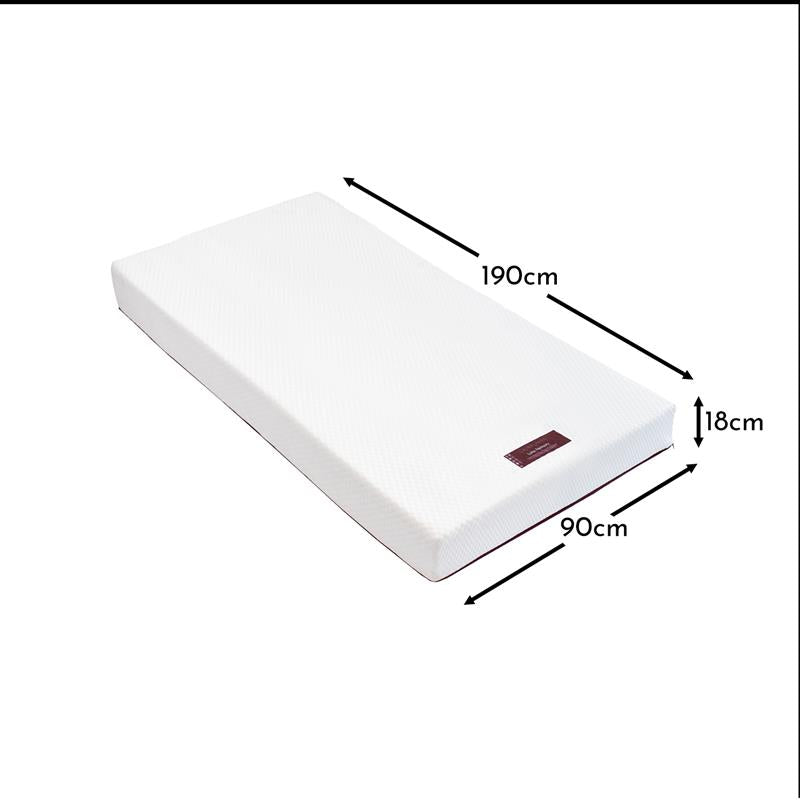 Luna Memory Foam Single Mattress - Burgundy Red Zip - Laura James