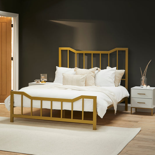 Marie Double Bed and Mattress Set - Gold Metal - Laura James