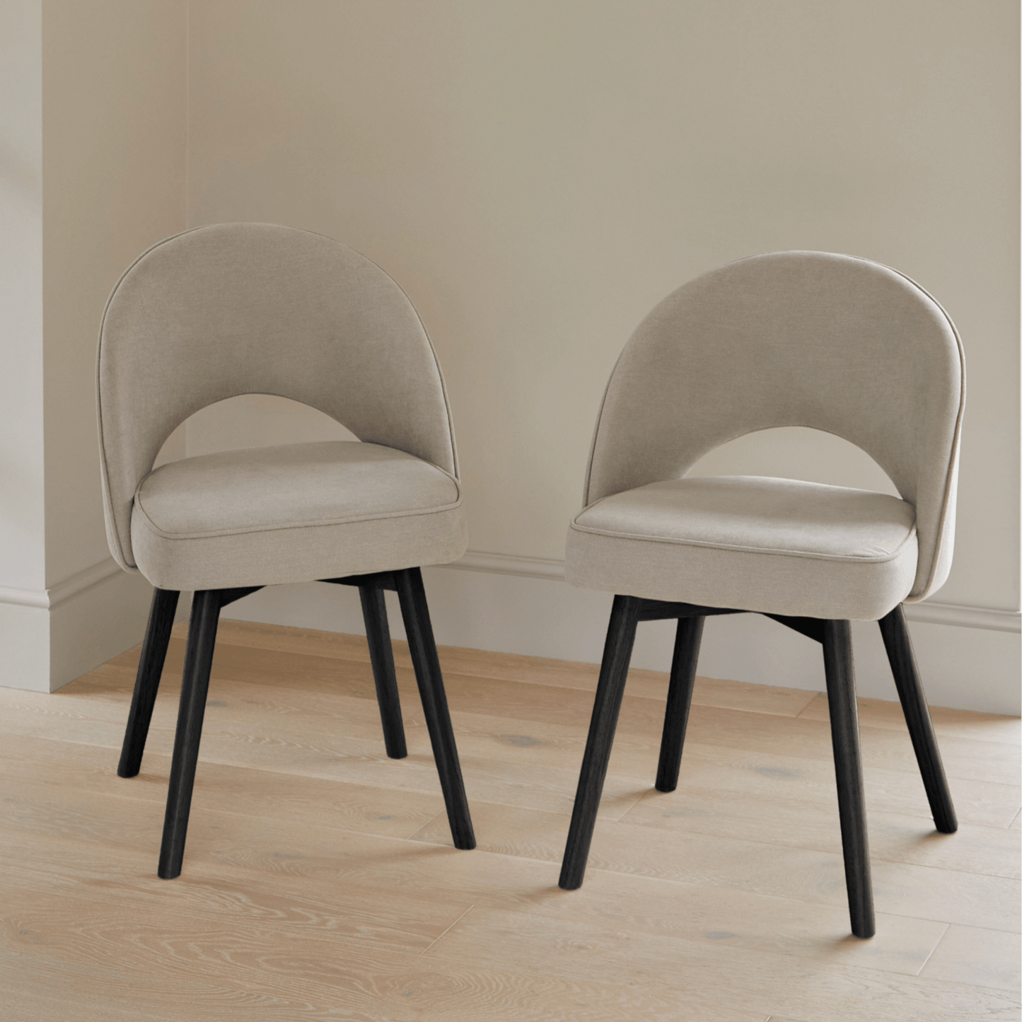 Marilyn Soft Beige Dining Chairs - Set of 2 - Black Oak Legs
- Laura James